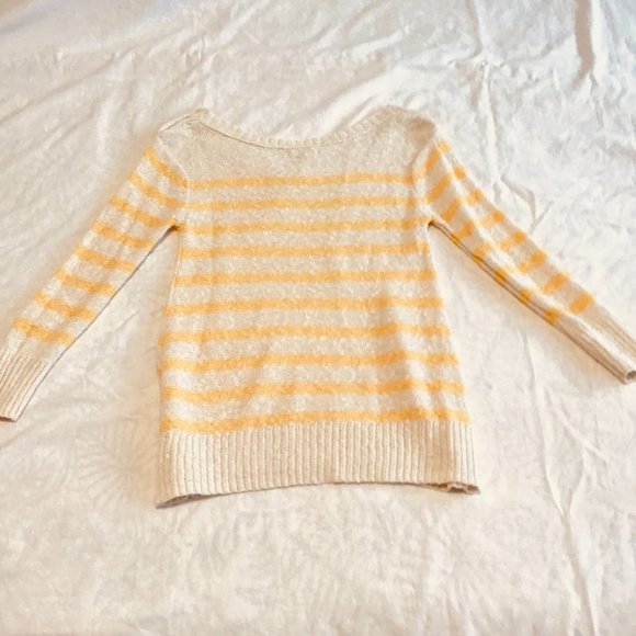 AERIE Cream & Yellow Striped Scoop Neck Sweater With Button Detail - Picture 9 of 10